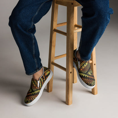 Gold on black slip-on canvas shoes