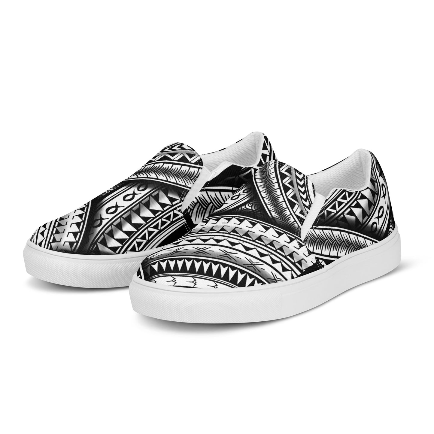 Black tribal slip-on canvas shoes