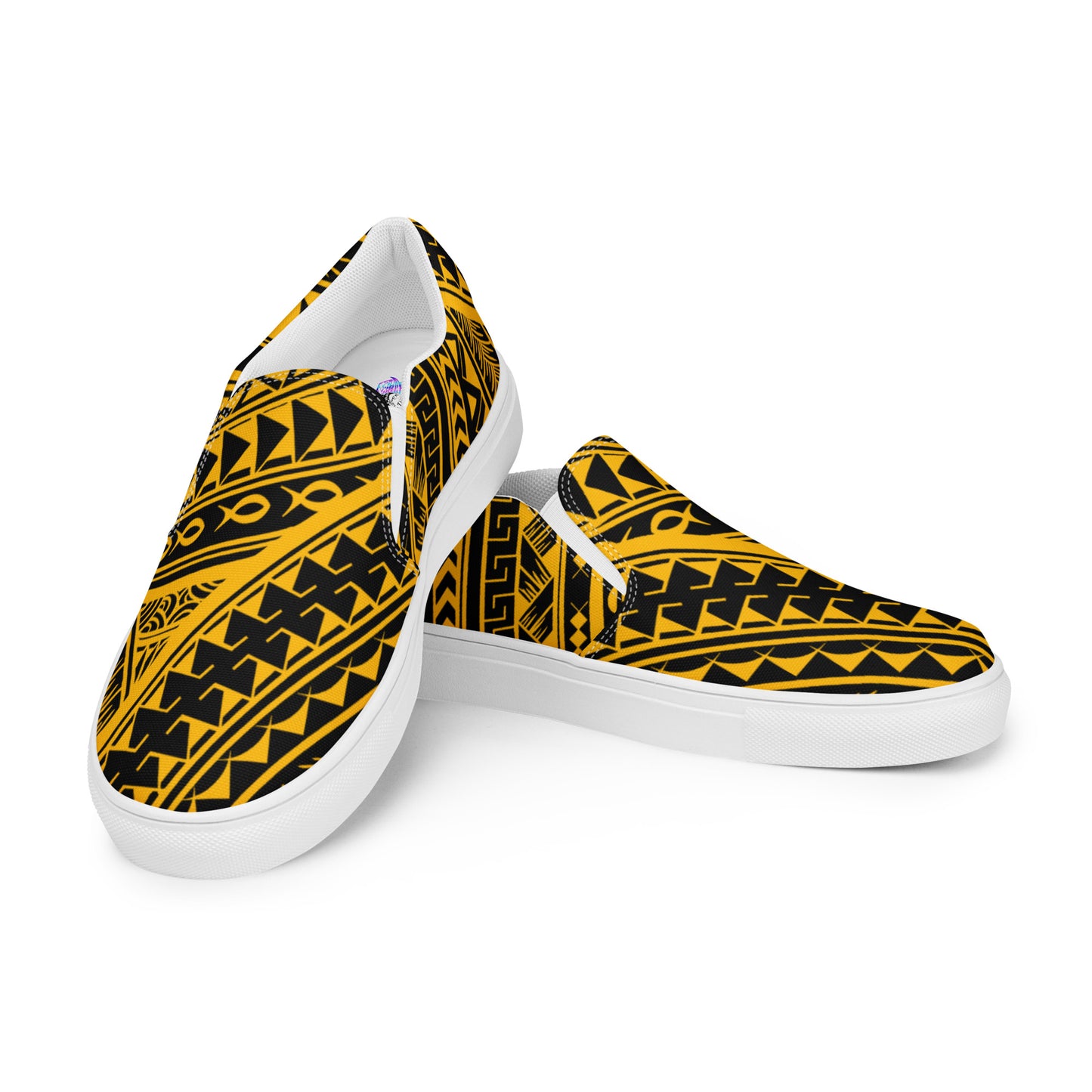 Black & yellow slip-on canvas shoes