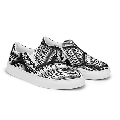 Black tribal slip-on canvas shoes