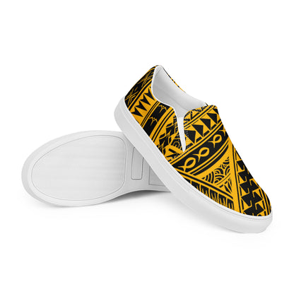 Black & yellow slip-on canvas shoes